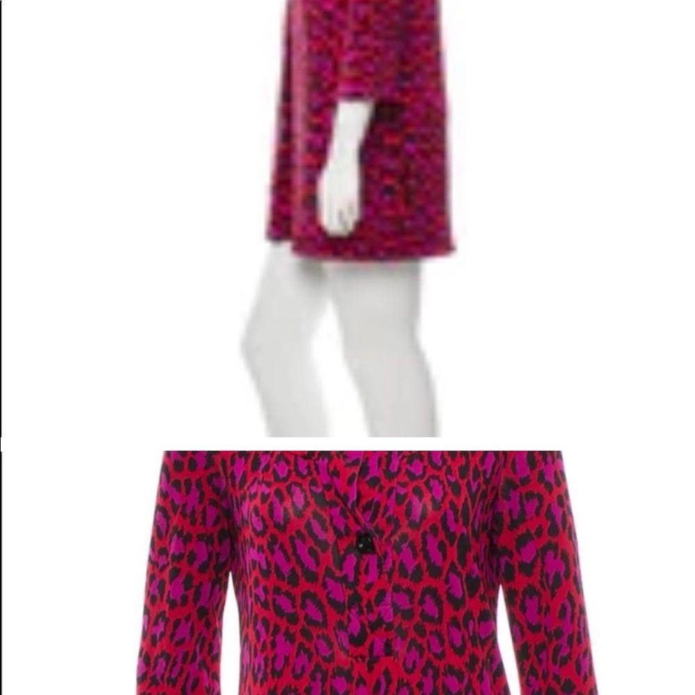 DIANE VON FURSTENBERG GABY LEOPARD RED/PINK/BLACK TUNIC SILK DRESS - 10 - Picture 2 of 5